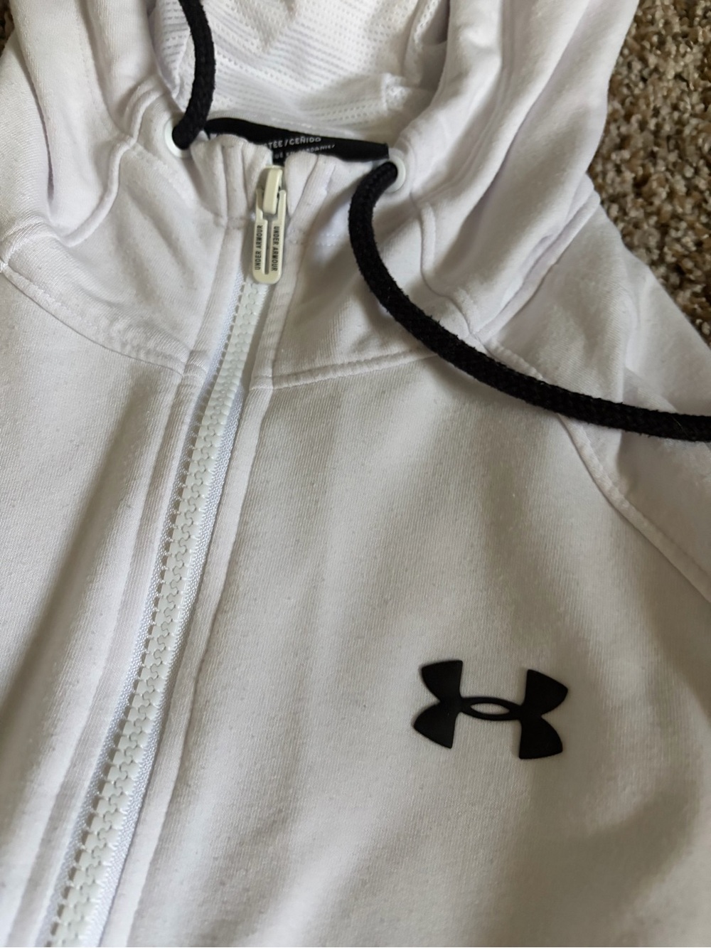 Under Armour White Hoodie with Black Logo and Drawcords